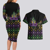 Mardi Gras Carnival Couples Matching Long Sleeve Bodycon Dress and Hawaiian Shirt Geometric Pattern Vintage