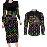 Mardi Gras Carnival Couples Matching Long Sleeve Bodycon Dress and Long Sleeve Button Shirt Geometric Pattern Vintage