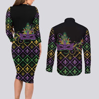 Mardi Gras Carnival Couples Matching Long Sleeve Bodycon Dress and Long Sleeve Button Shirt Geometric Pattern Vintage