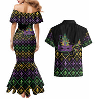 Mardi Gras Carnival Couples Matching Mermaid Dress and Hawaiian Shirt Geometric Pattern Vintage