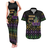 Mardi Gras Carnival Couples Matching Tank Maxi Dress and Hawaiian Shirt Geometric Pattern Vintage