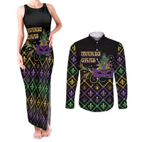 Mardi Gras Carnival Couples Matching Tank Maxi Dress and Long Sleeve Button Shirt Geometric Pattern Vintage