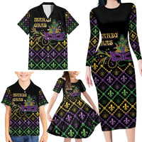 Mardi Gras Carnival Family Matching Long Sleeve Bodycon Dress and Hawaiian Shirt Geometric Pattern Vintage LT9 - Wonder Print Shop