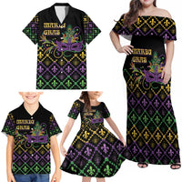 Mardi Gras Carnival Family Matching Off Shoulder Maxi Dress and Hawaiian Shirt Geometric Pattern Vintage LT9 - Wonder Print Shop