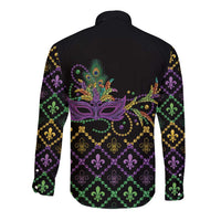 Mardi Gras Carnival Long Sleeve Button Shirt Geometric Pattern Vintage