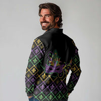 Mardi Gras Carnival Long Sleeve Polo Shirt Geometric Pattern Vintage - Wonder Print Shop