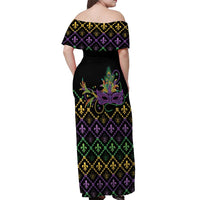 Mardi Gras Carnival Off Shoulder Maxi Dress Geometric Pattern Vintage - Wonder Print Shop