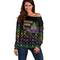 Mardi Gras Carnival Off Shoulder Sweater Geometric Pattern Vintage - Wonder Print Shop
