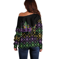 Mardi Gras Carnival Off Shoulder Sweater Geometric Pattern Vintage - Wonder Print Shop