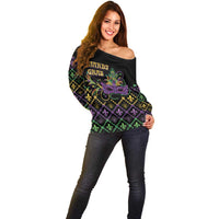 Mardi Gras Carnival Off Shoulder Sweater Geometric Pattern Vintage - Wonder Print Shop