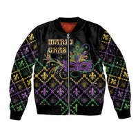 Mardi Gras Carnival Sleeve Zip Bomber Jacket Geometric Pattern Vintage - Wonder Print Shop