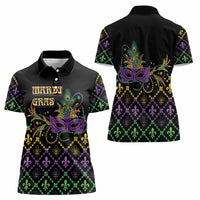 Mardi Gras Carnival Women Polo Shirt Geometric Pattern Vintage - Wonder Print Shop