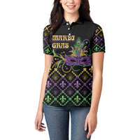 Mardi Gras Carnival Women Polo Shirt Geometric Pattern Vintage - Wonder Print Shop