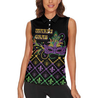 Mardi Gras Carnival Women Sleeveless Polo Shirt Geometric Pattern Vintage - Wonder Print Shop