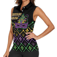 Mardi Gras Carnival Women Sleeveless Polo Shirt Geometric Pattern Vintage - Wonder Print Shop