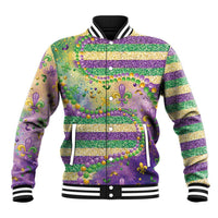 Mardi Gras Fleur De Lis Baseball Jacket With Beads Glitter Pattern