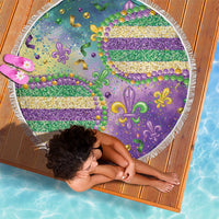 Mardi Gras Fleur De Lis Beach Blanket With Beads Glitter Pattern