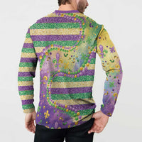 Mardi Gras Fleur De Lis Button Sweatshirt With Beads Glitter Pattern