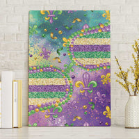 Mardi Gras Fleur De Lis Canvas Wall Art With Beads Glitter Pattern