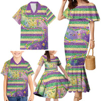 Mardi Gras Fleur De Lis Family Matching Mermaid Dress and Hawaiian Shirt With Beads Glitter Pattern LT9 - Wonder Print Shop