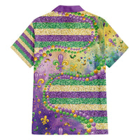 Mardi Gras Fleur De Lis Family Matching Off The Shoulder Long Sleeve Dress and Hawaiian Shirt With Beads Glitter Pattern