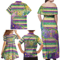 Mardi Gras Fleur De Lis Family Matching Off Shoulder Maxi Dress and Hawaiian Shirt With Beads Glitter Pattern LT9 - Wonder Print Shop