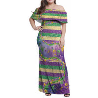 Mardi Gras Fleur De Lis Family Matching Off Shoulder Maxi Dress and Hawaiian Shirt With Beads Glitter Pattern LT9 - Wonder Print Shop