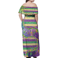 Mardi Gras Fleur De Lis Family Matching Off Shoulder Maxi Dress and Hawaiian Shirt With Beads Glitter Pattern LT9 - Wonder Print Shop