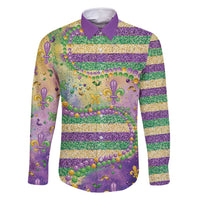 Mardi Gras Fleur De Lis Family Matching Off Shoulder Short Dress and Hawaiian Shirt With Beads Glitter Pattern LT9 - Wonder Print Shop