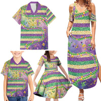Mardi Gras Fleur De Lis Family Matching Summer Maxi Dress and Hawaiian Shirt With Beads Glitter Pattern - Wonder Print Shop
