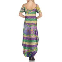 Mardi Gras Fleur De Lis Family Matching Summer Maxi Dress and Hawaiian Shirt With Beads Glitter Pattern - Wonder Print Shop