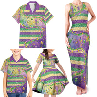 Mardi Gras Fleur De Lis Family Matching Tank Maxi Dress and Hawaiian Shirt With Beads Glitter Pattern - Wonder Print Shop