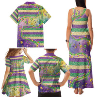 Mardi Gras Fleur De Lis Family Matching Tank Maxi Dress and Hawaiian Shirt With Beads Glitter Pattern - Wonder Print Shop