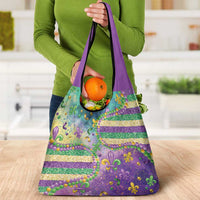 Mardi Gras Fleur De Lis Grocery Bag With Beads Glitter Pattern