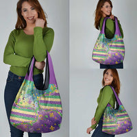 Mardi Gras Fleur De Lis Grocery Bag With Beads Glitter Pattern
