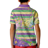 Mardi Gras Fleur De Lis Kid Polo Shirt With Beads Glitter Pattern - Wonder Print Shop