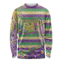 Mardi Gras Fleur De Lis Long Sleeve Shirt With Beads Glitter Pattern - Wonder Print Shop