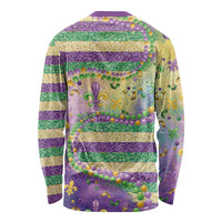 Mardi Gras Fleur De Lis Long Sleeve Shirt With Beads Glitter Pattern - Wonder Print Shop