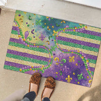 Mardi Gras Fleur De Lis Rubber Doormat With Beads Glitter Pattern - Wonder Print Shop