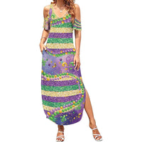 Mardi Gras Fleur De Lis Summer Maxi Dress With Beads Glitter Pattern - Wonder Print Shop