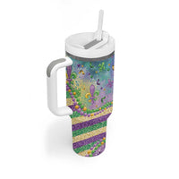 Mardi Gras Fleur De Lis Tumbler With Handle With Beads Glitter Pattern - Wonder Print Shop