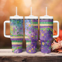Mardi Gras Fleur De Lis Tumbler With Handle With Beads Glitter Pattern - Wonder Print Shop