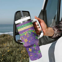 Mardi Gras Fleur De Lis Tumbler With Handle With Beads Glitter Pattern - Wonder Print Shop