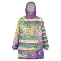 Mardi Gras Fleur De Lis Wearable Blanket Hoodie With Beads Glitter Pattern - Wonder Print Shop