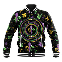 Mardi Gras Fleur De Lis Baseball Jacket With Round Carnival Beads