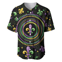 Mardi Gras Fleur De Lis Baseball Jersey With Round Carnival Beads