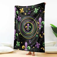 Mardi Gras Fleur De Lis Blanket With Round Carnival Beads