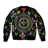 Mardi Gras Fleur De Lis Bomber Jacket With Round Carnival Beads