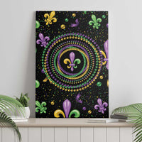 Mardi Gras Fleur De Lis Canvas Wall Art With Round Carnival Beads