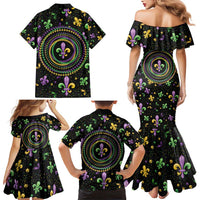 Mardi Gras Fleur De Lis Family Matching Mermaid Dress and Hawaiian Shirt With Round Carnival Beads LT9 - Wonder Print Shop
